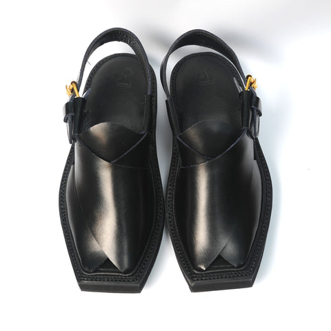 Premium Black Matte Leather Kaptaan Chappal