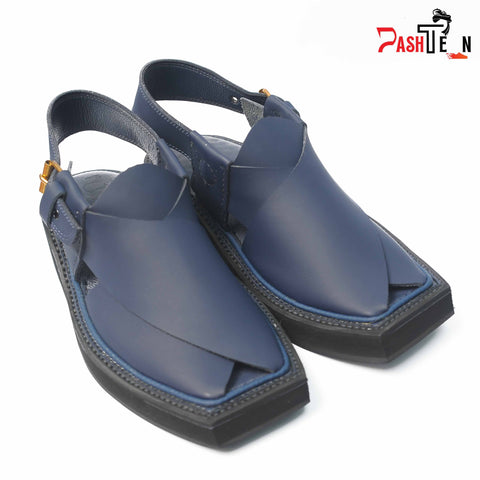 Premium Blue Matte Leather Kaptaan Chappal