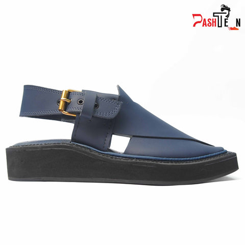 Premium Blue Matte Leather Kaptaan Chappal