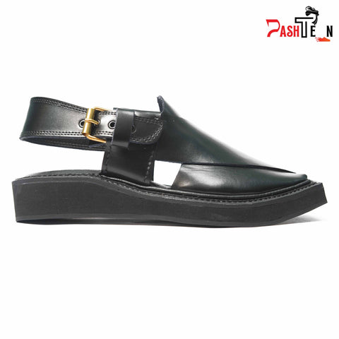 Premium Black Matte Leather Kaptaan Chappal