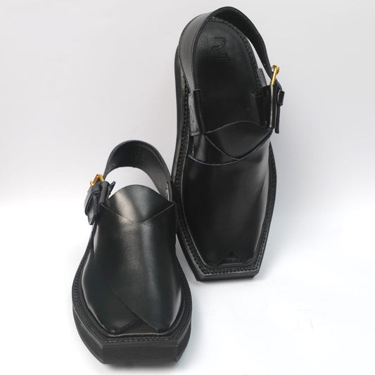 Premium Black Matte Leather Kaptaan Chappal